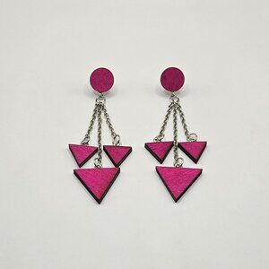 Tri-Dangle Earrings (Pink & Silver)